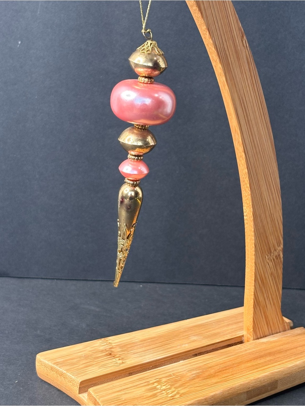 Vintage beaded drop finial (icicle) ornament Coral Pink Pearlized Beads